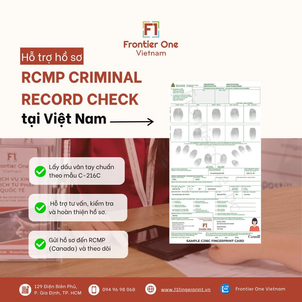 Frontier One Vietnam hỗ trợ trọn gói lý lịch tư pháp RCMP