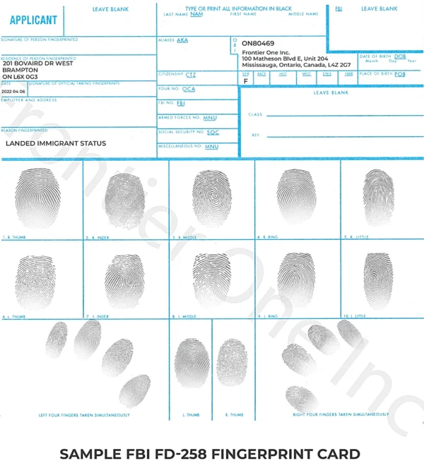 Phiếu vân tay FD-258 dùng cho FBI Check